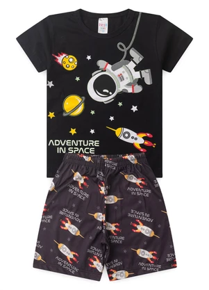 Atelie da Crianca - Pijama Masculino Verão Adventure Space Preto - ATELIE DA CRIANCA