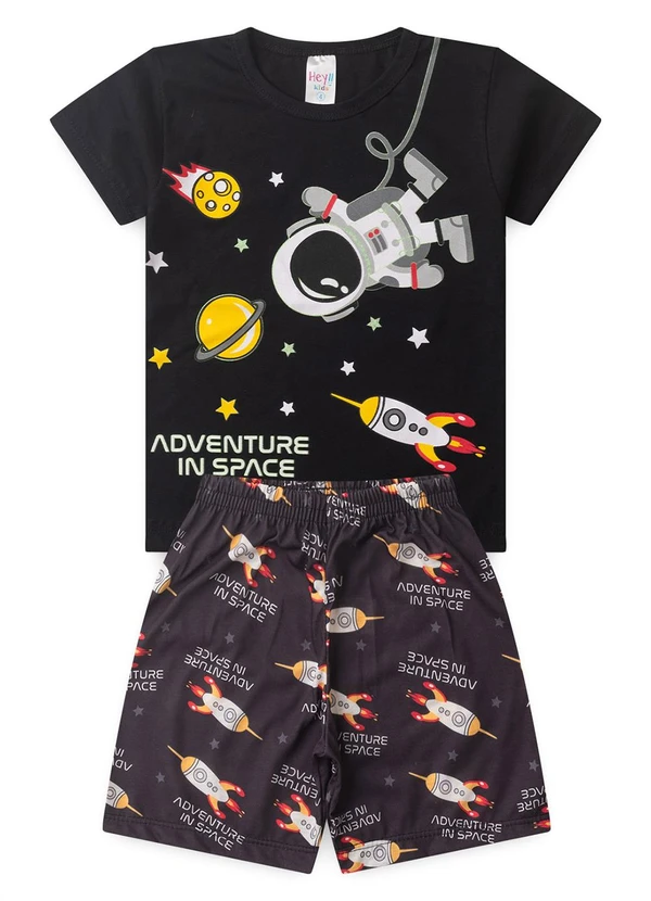 Atelie da Crianca - Pijama Masculino Verão Adventure Space Preto 1