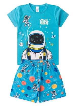 Atelie da Crianca - Pijama Masculino Verão Astronauta Azul - ATELIE DA CRIANCA