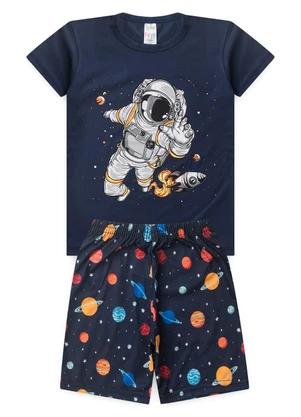 Atelie da Crianca - Pijama Masculino Verão Astronauta Azul - ATELIE DA CRIANCA
