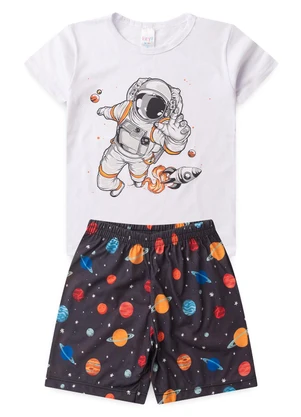 Atelie da Crianca - Pijama Masculino Verão Astronauta Branco - ATELIE DA CRIANCA