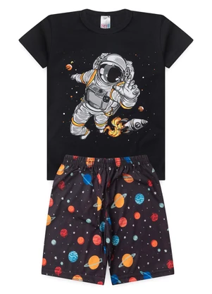 Atelie da Crianca - Pijama Masculino Verão Astronauta Preto - ATELIE DA CRIANCA