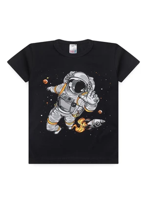 Atelie da Crianca - Pijama Masculino Verão Astronauta Preto - ATELIE DA CRIANCA