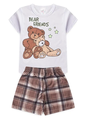 Atelie da Crianca - Pijama Masculino Verão Bear Friends Branco - ATELIE DA CRIANCA