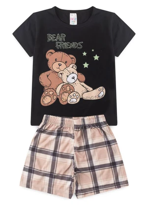 Atelie da Crianca - Pijama Masculino Verão Bear Friends Preto - ATELIE DA CRIANCA