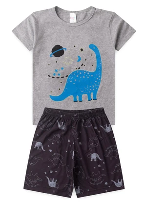 Atelie da Crianca - Pijama Masculino Verão Dino Cinza - ATELIE DA CRIANCA