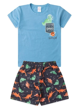 Atelie da Crianca - Pijama Masculino Verão Dino Space Azul Claro - ATELIE DA CRIANCA