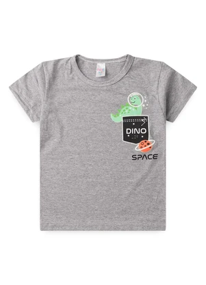 Atelie da Crianca - Pijama Masculino Verão Dino Space Cinza - ATELIE DA CRIANCA