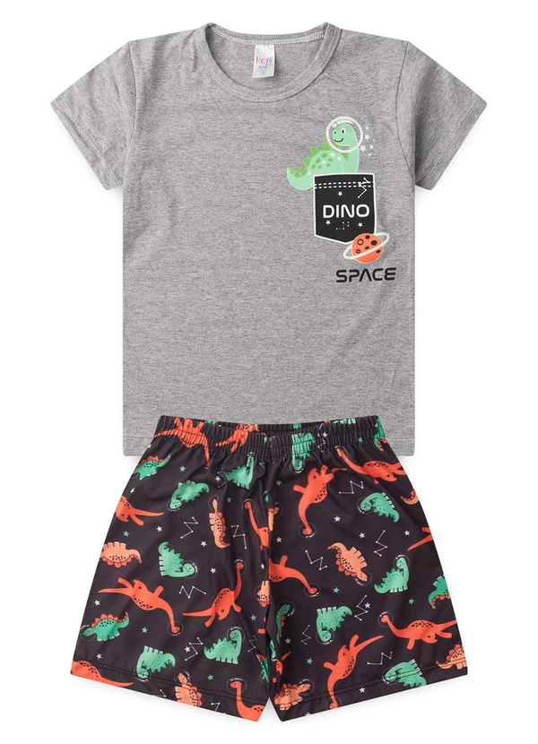 Atelie da Crianca - Pijama Masculino Verão Dino Space Cinza