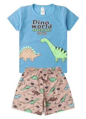 Atelie da Crianca - Pijama Masculino Verão Dino World Azul - ATELIE DA CRIANCA