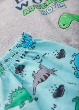 Atelie da Crianca - Pijama Masculino Verão Dino World Cinza - ATELIE DA CRIANCA