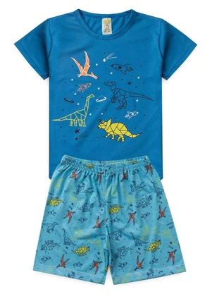 Atelie da Crianca - Pijama Masculino Verão Dinossauros Azul - ATELIE DA CRIANCA