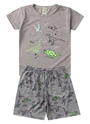 Atelie da Crianca - Pijama Masculino Verão Dinossauros Cinza - ATELIE DA CRIANCA