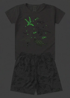 Atelie da Crianca - Pijama Masculino Verão Dinossauros Cinza - ATELIE DA CRIANCA