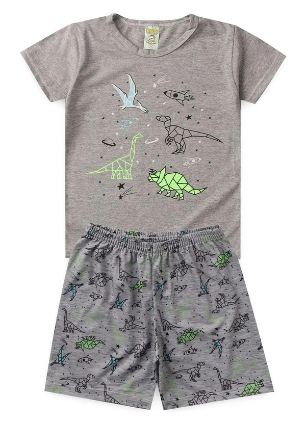 Atelie da Crianca - Pijama Masculino Verão Dinossauros Cinza