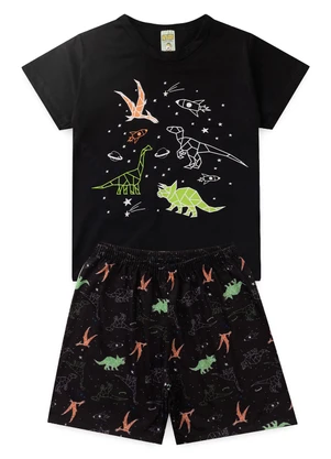 Atelie da Crianca - Pijama Masculino Verão Dinossauros Preto - ATELIE DA CRIANCA