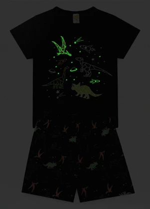 Atelie da Crianca - Pijama Masculino Verão Dinossauros Preto - ATELIE DA CRIANCA