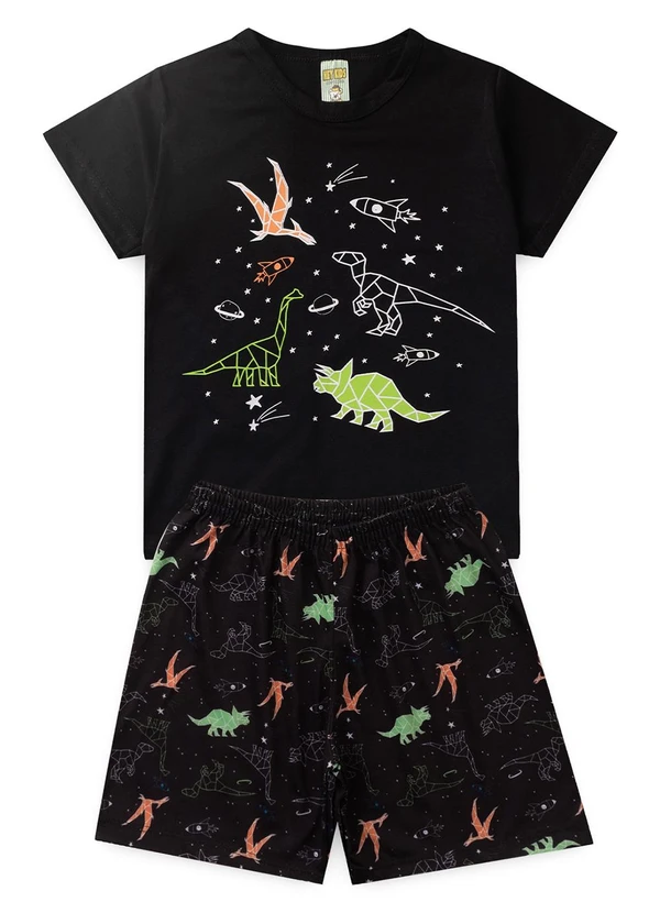 Atelie da Crianca - Pijama Masculino Verão Dinossauros Preto