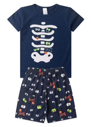 Atelie da Crianca - Pijama Masculino Verão Esqueleto Boo Azul - ATELIE DA CRIANCA