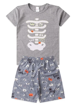 Atelie da Crianca - Pijama Masculino Verão Esqueleto Boo Cinza - ATELIE DA CRIANCA