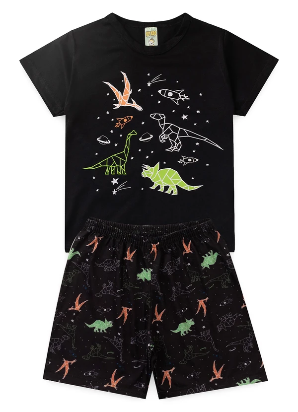 Atelie da Crianca - Pijama Masculino Verão Esqueleto Boo Preto