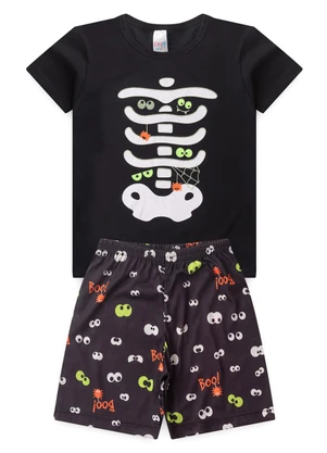 Atelie da Crianca - Pijama Masculino Verão Esqueleto Boo Preto - ATELIE DA CRIANCA