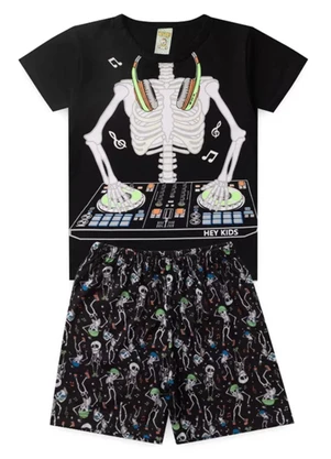 Atelie da Crianca - Pijama Masculino Verão Esqueleto Preto - ATELIE DA CRIANCA
