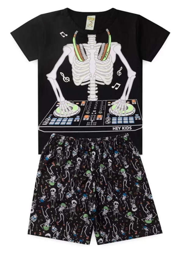 Atelie da Crianca - Pijama Masculino Verão Esqueleto Preto 1