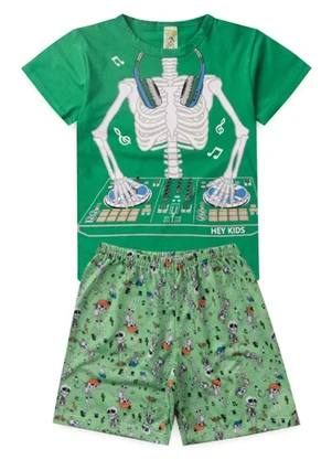 Atelie da Crianca - Pijama Masculino Verão Esqueleto Verde - ATELIE DA CRIANCA