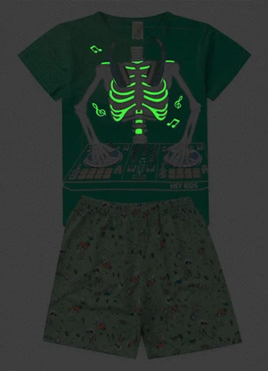 Atelie da Crianca - Pijama Masculino Verão Esqueleto Verde - ATELIE DA CRIANCA