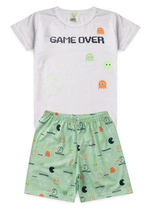 Atelie da Crianca - Pijama Masculino Verão Game Over Branco - ATELIE DA CRIANCA