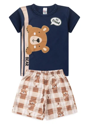 Atelie da Crianca - Pijama Masculino Verão Hi Friend Azul - ATELIE DA CRIANCA