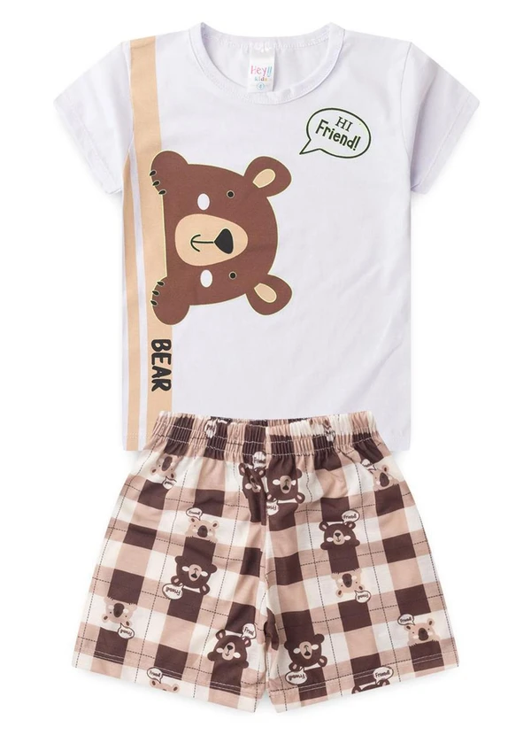 Atelie da Crianca - Pijama Masculino Verão Hi Friend Branco