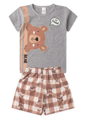 Atelie da Crianca - Pijama Masculino Verão Hi Friend Cinza - ATELIE DA CRIANCA