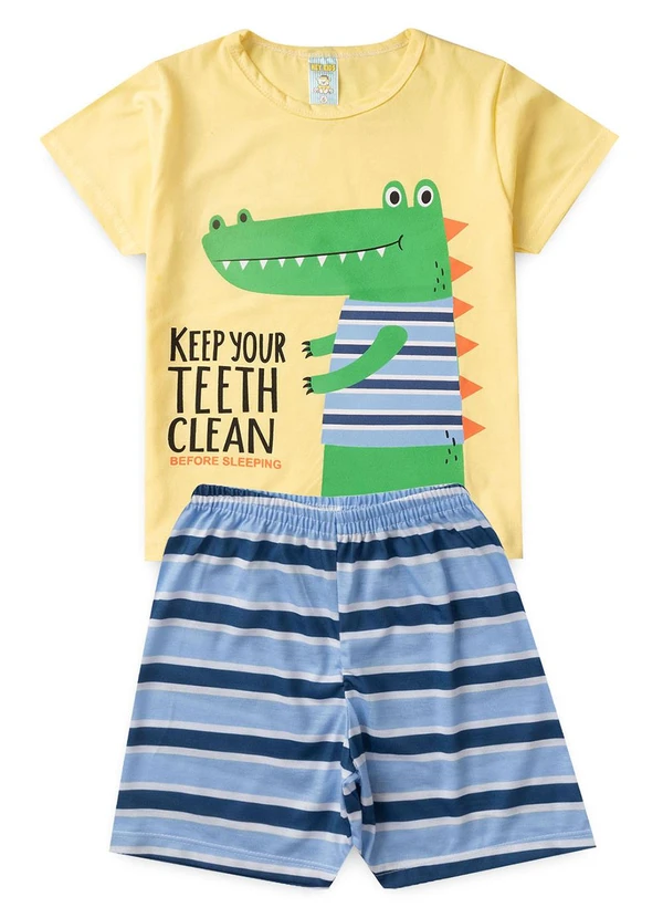 Atelie da Crianca - Pijama Masculino Verão Jacaré Amarelo