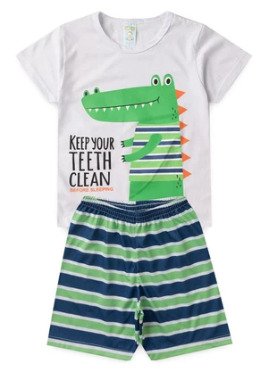 Atelie da Crianca - Pijama Masculino Verão Jacaré Branco - ATELIE DA CRIANCA