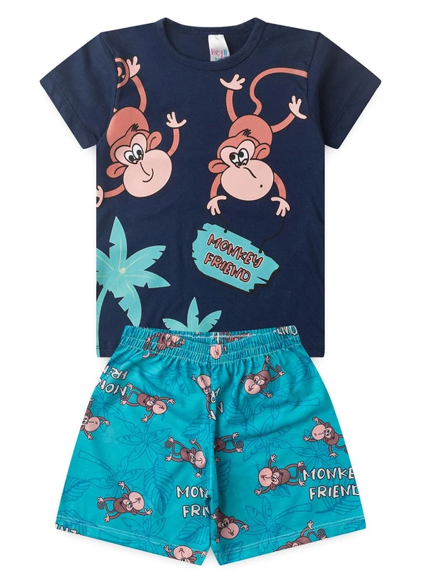 Atelie da Crianca - Pijama Masculino Verão Macaco Azul