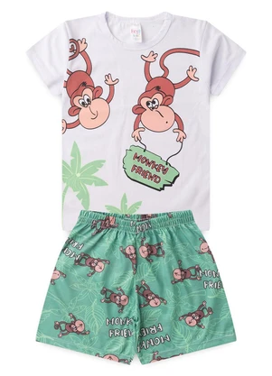 Atelie da Crianca - Pijama Masculino Verão Macaco Branco - ATELIE DA CRIANCA