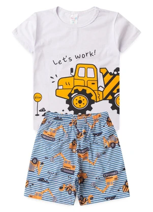 Atelie da Crianca - Pijama Masculino Verão Máquina Branco - ATELIE DA CRIANCA