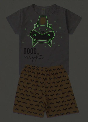 Atelie da Crianca - Pijama Masculino Verão Morcego Cinza - ATELIE DA CRIANCA