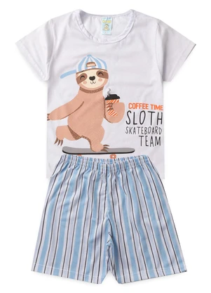 Atelie da Crianca - Pijama Masculino Verão Preguiça Skate Branco - ATELIE DA CRIANCA