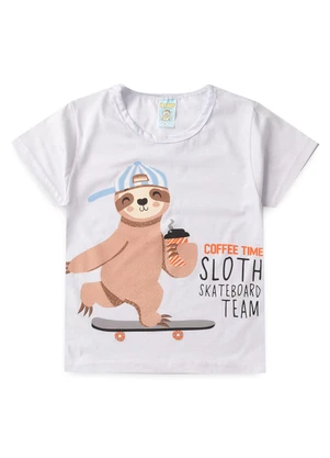 Atelie da Crianca - Pijama Masculino Verão Preguiça Skate Branco - ATELIE DA CRIANCA