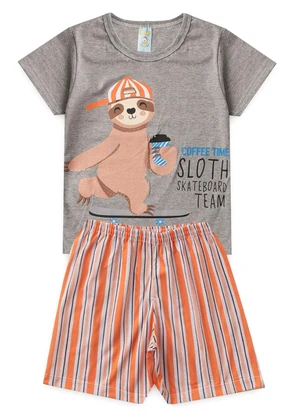 Atelie da Crianca - Pijama Masculino Verão Preguiça Skate Cinza - ATELIE DA CRIANCA