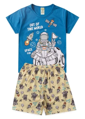 Atelie da Crianca - Pijama Masculino Verão Space Fun Azul Claro - ATELIE DA CRIANCA