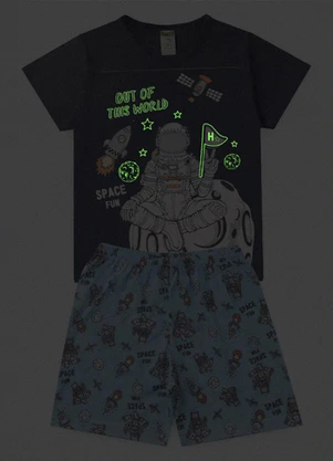 Atelie da Crianca - Pijama Masculino Verão Space Fun Azul Escuro - ATELIE DA CRIANCA
