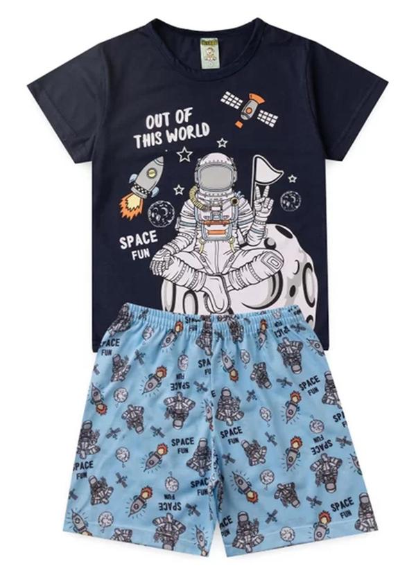 Atelie da Crianca - Pijama Masculino Verão Space Fun Azul Escuro