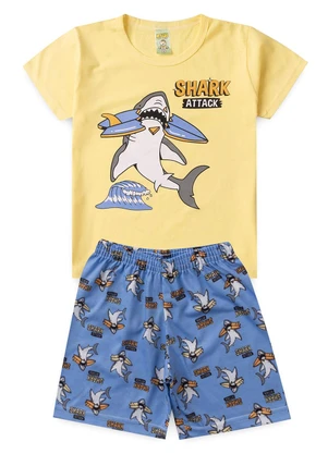 Atelie da Crianca - Pijama Masculino Verão Tubarão Amarelo - ATELIE DA CRIANCA