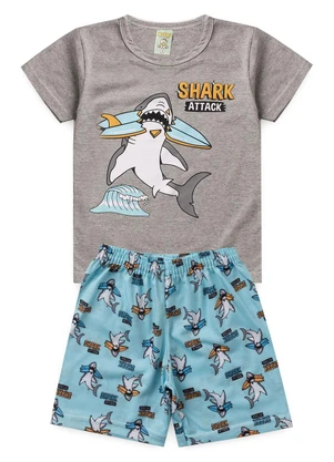 Atelie da Crianca - Pijama Masculino Verão Tubarão Cinza - ATELIE DA CRIANCA