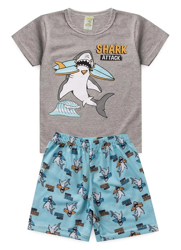Atelie da Crianca - Pijama Masculino Verão Tubarão Cinza