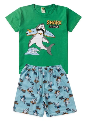 Atelie da Crianca - Pijama Masculino Verão Tubarão Verde - ATELIE DA CRIANCA